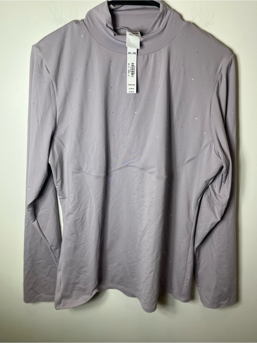 PINK Victoria's Secret Lavender Rhinestone Mock Neck Long Sleeve Top - Picture 3 of 11